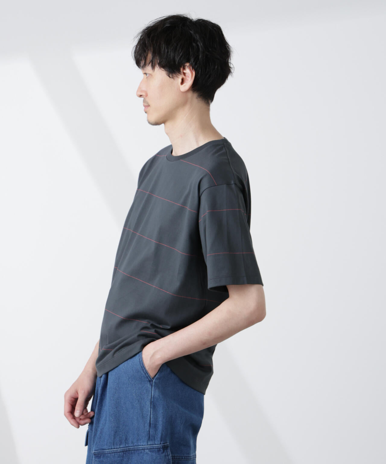 パネルボーダーTシャツ 半袖