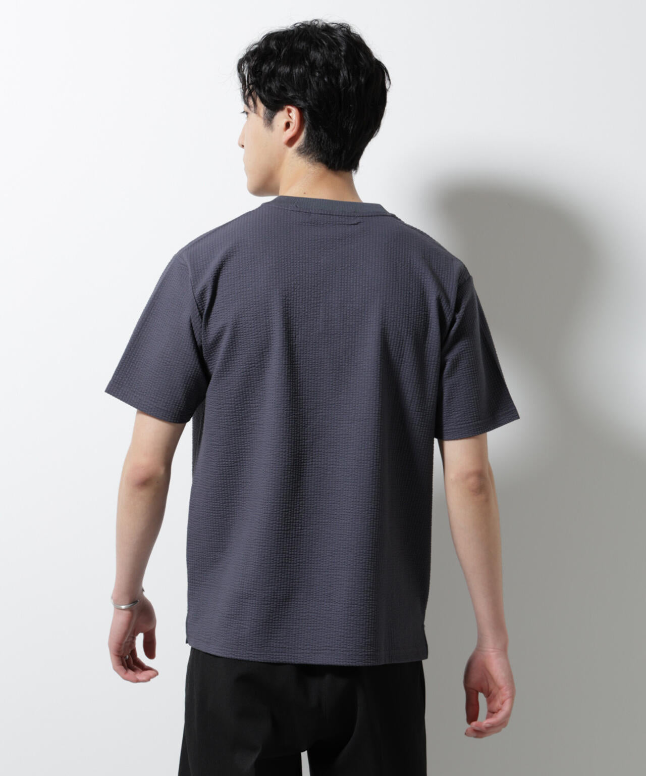 ジャージーサッカーヘンリーネックTシャツ 半袖
