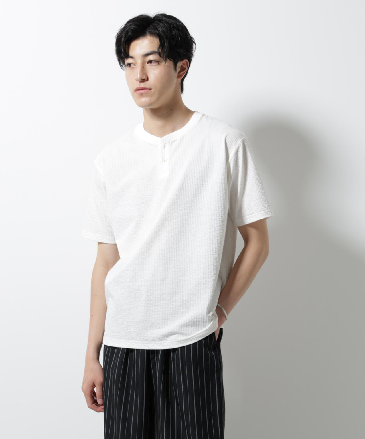 ジャージーサッカーヘンリーネックTシャツ 半袖