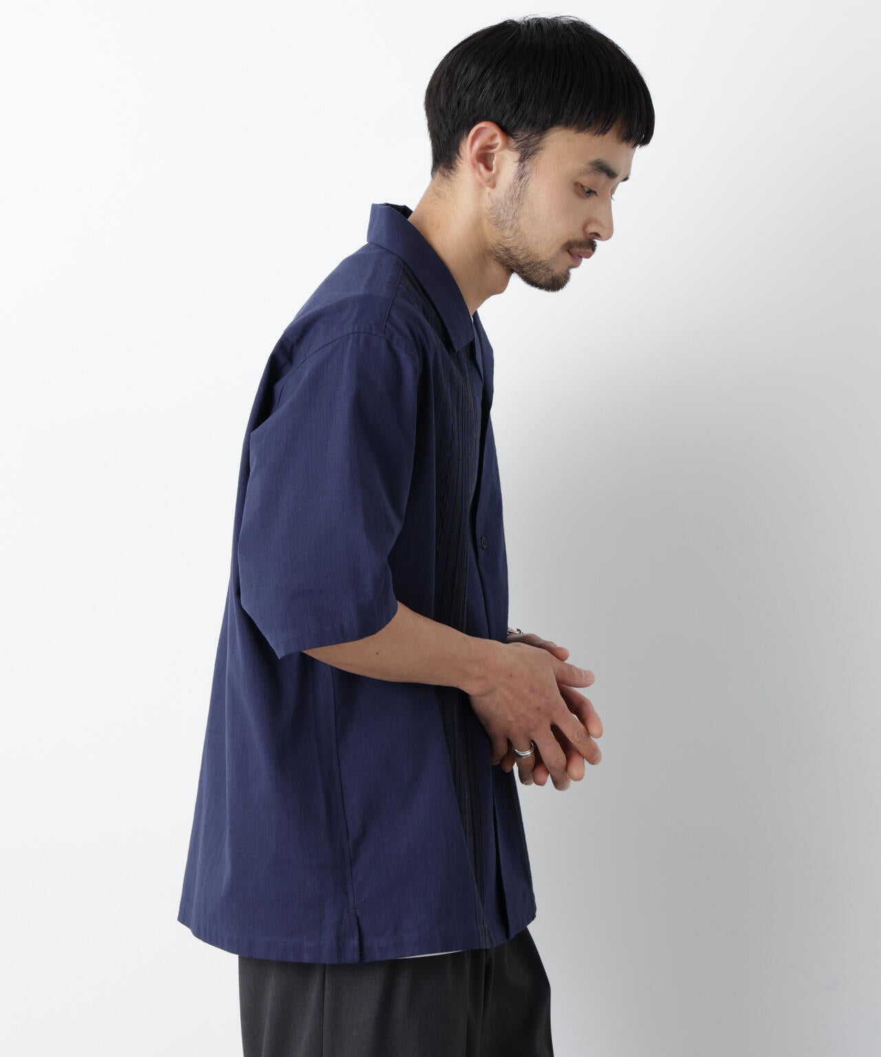 コットン刺繍シャツ 半袖