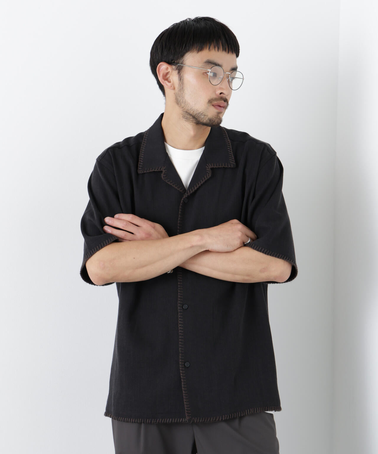 ブランケットステッチシャツ 半袖