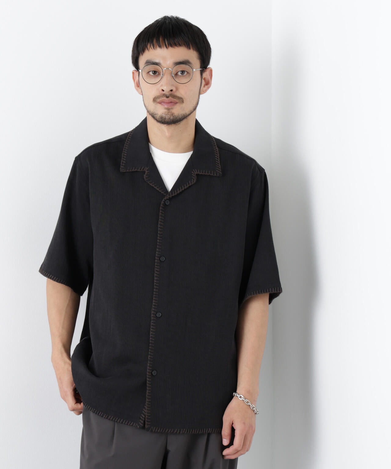 ブランケットステッチシャツ 半袖