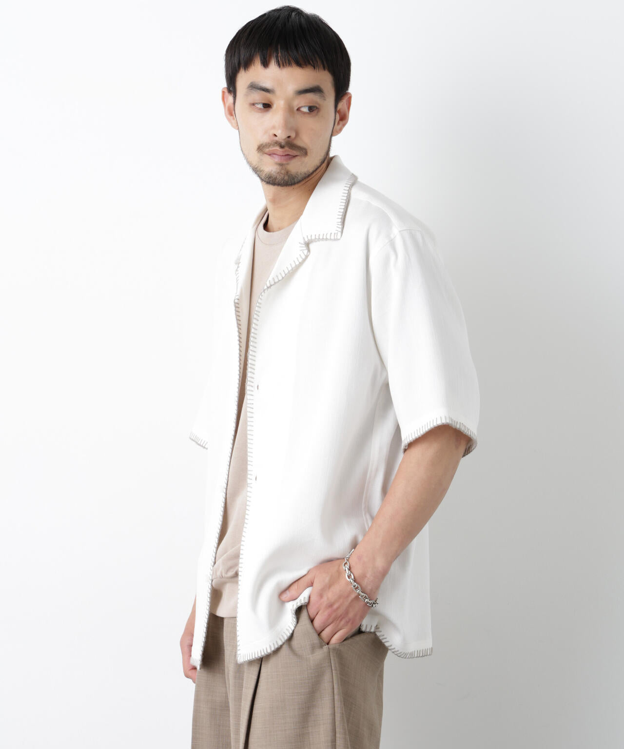 ブランケットステッチシャツ 半袖