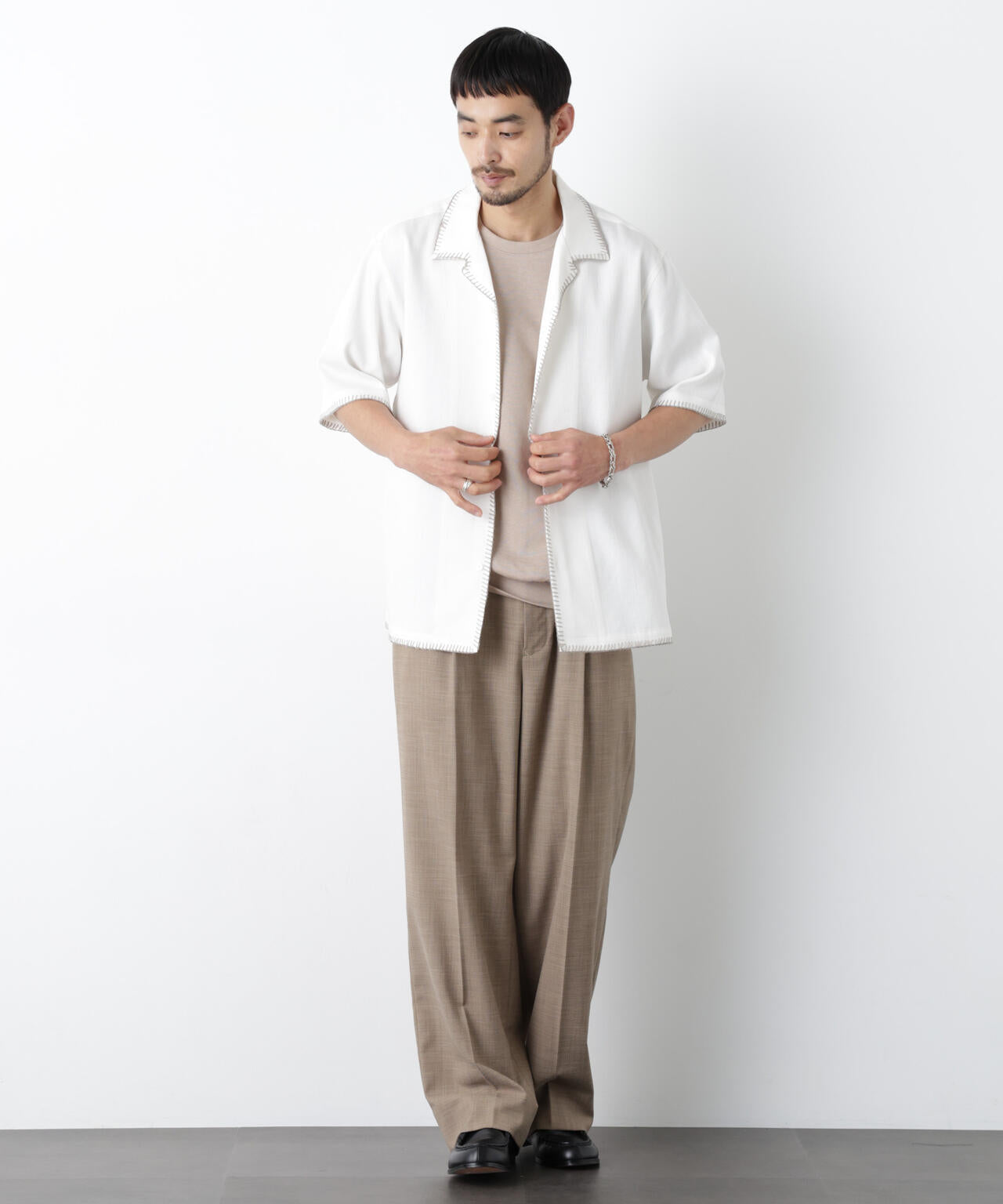 ブランケットステッチシャツ 半袖
