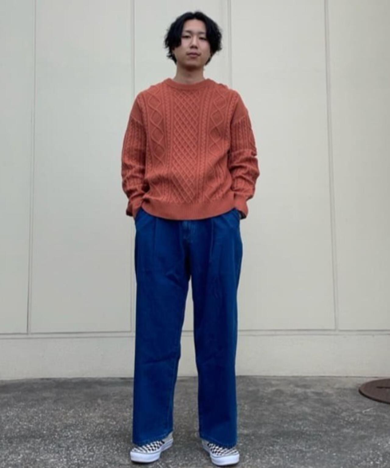 コットンMIXバルキーケーブルニット