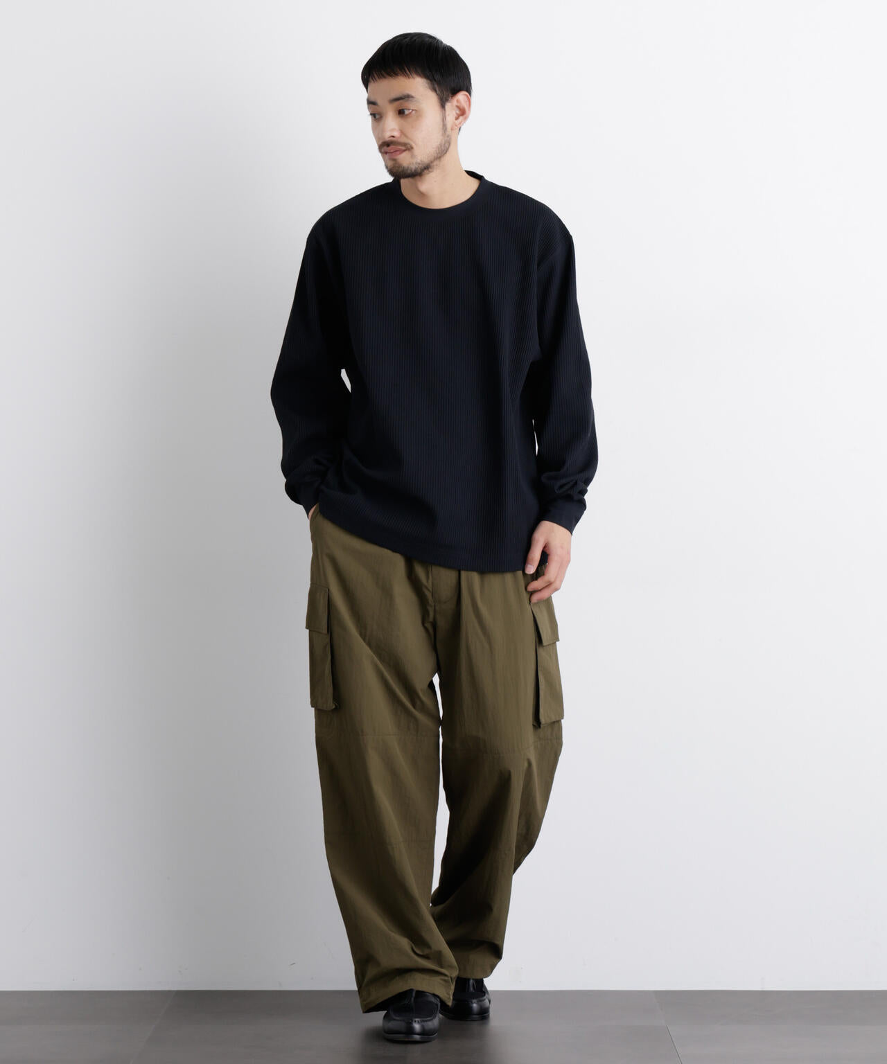 ワッフルプルオーバーTシャツ 長袖