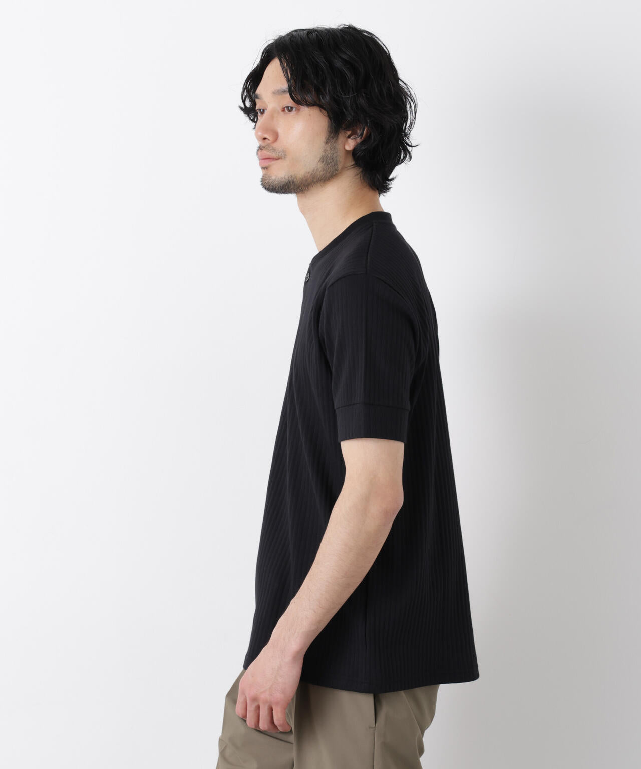 ワイドリブスタンダードヘンリーネックTシャツ 半袖