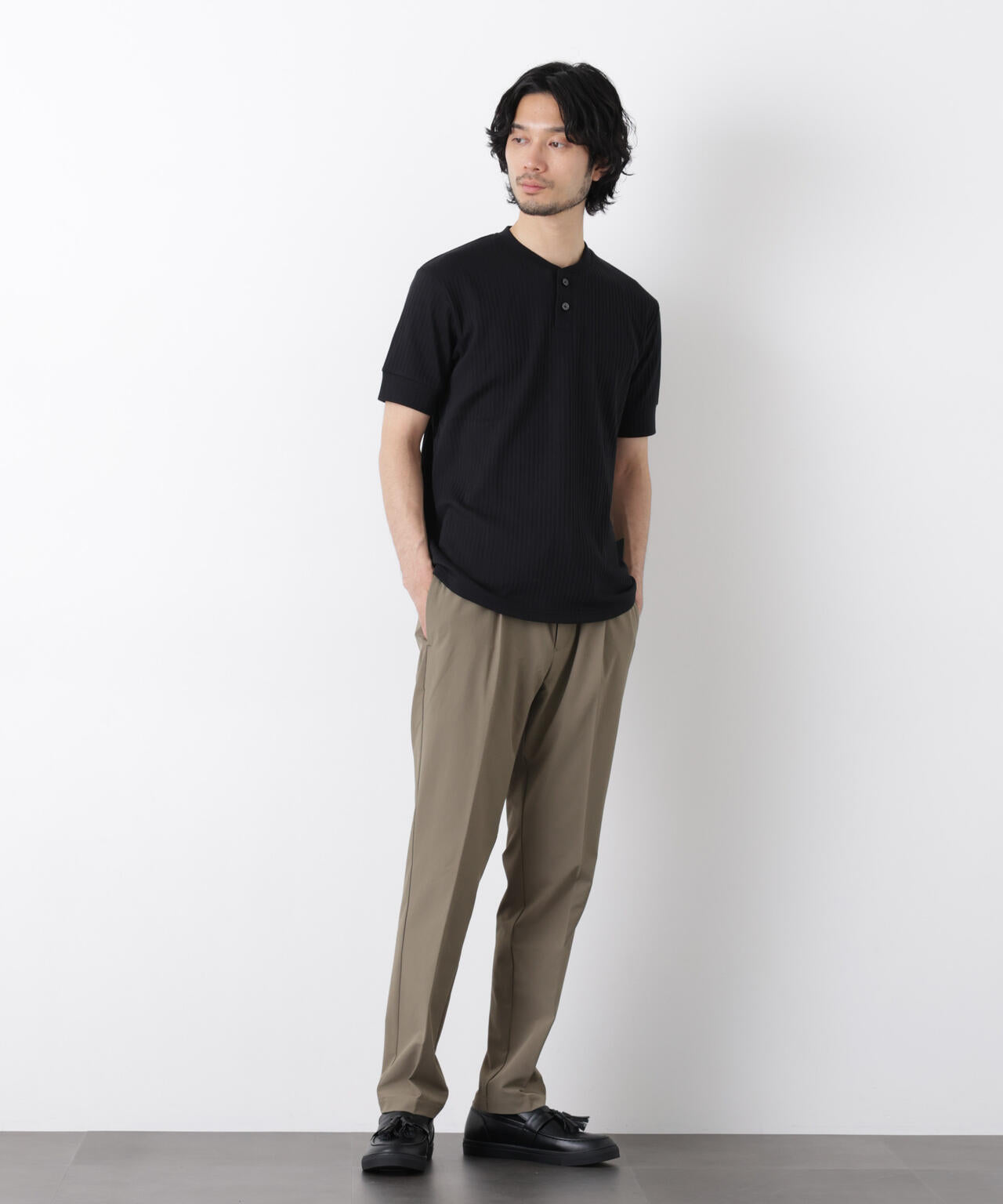 ワイドリブスタンダードヘンリーネックTシャツ 半袖