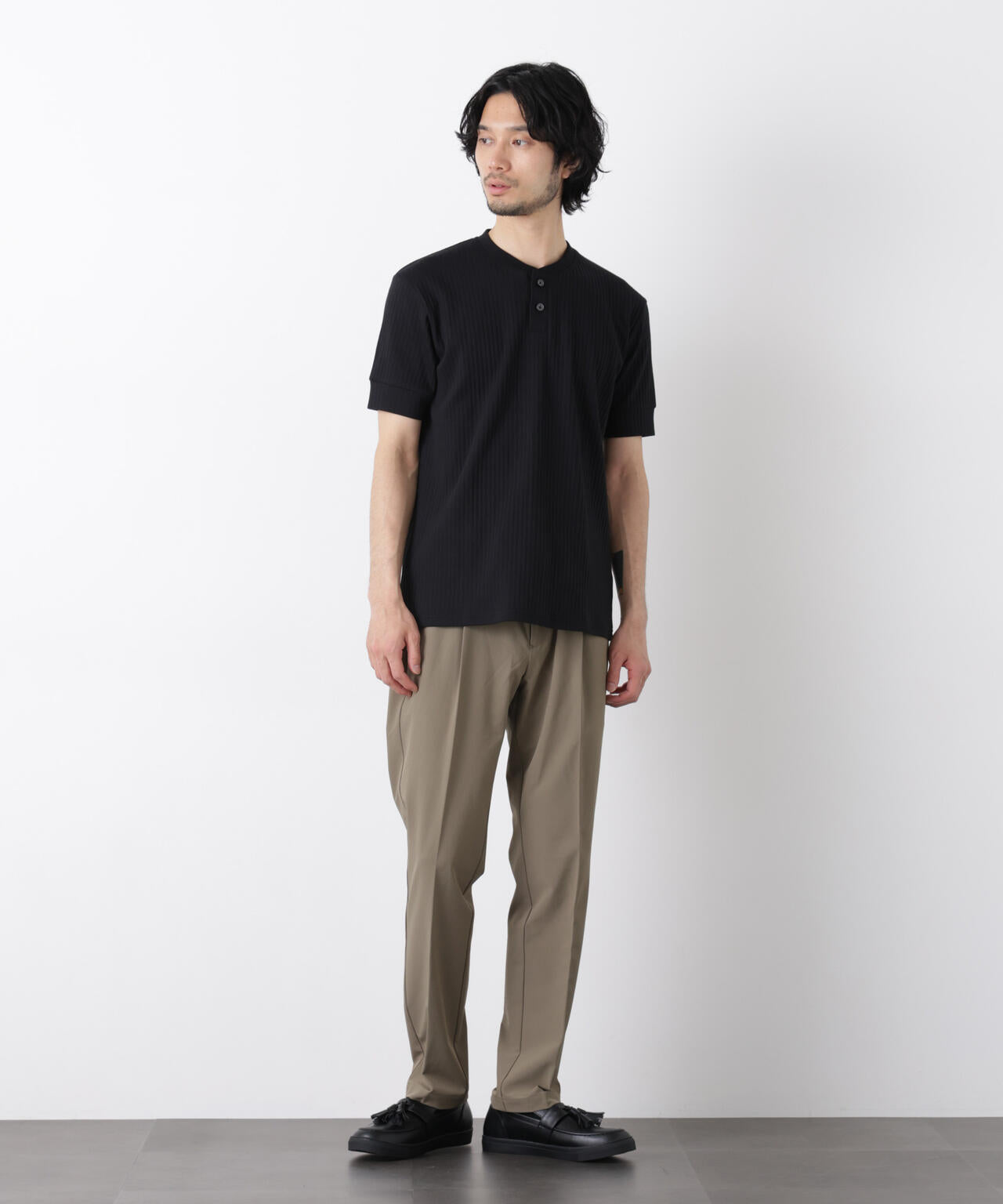 ワイドリブスタンダードヘンリーネックTシャツ 半袖