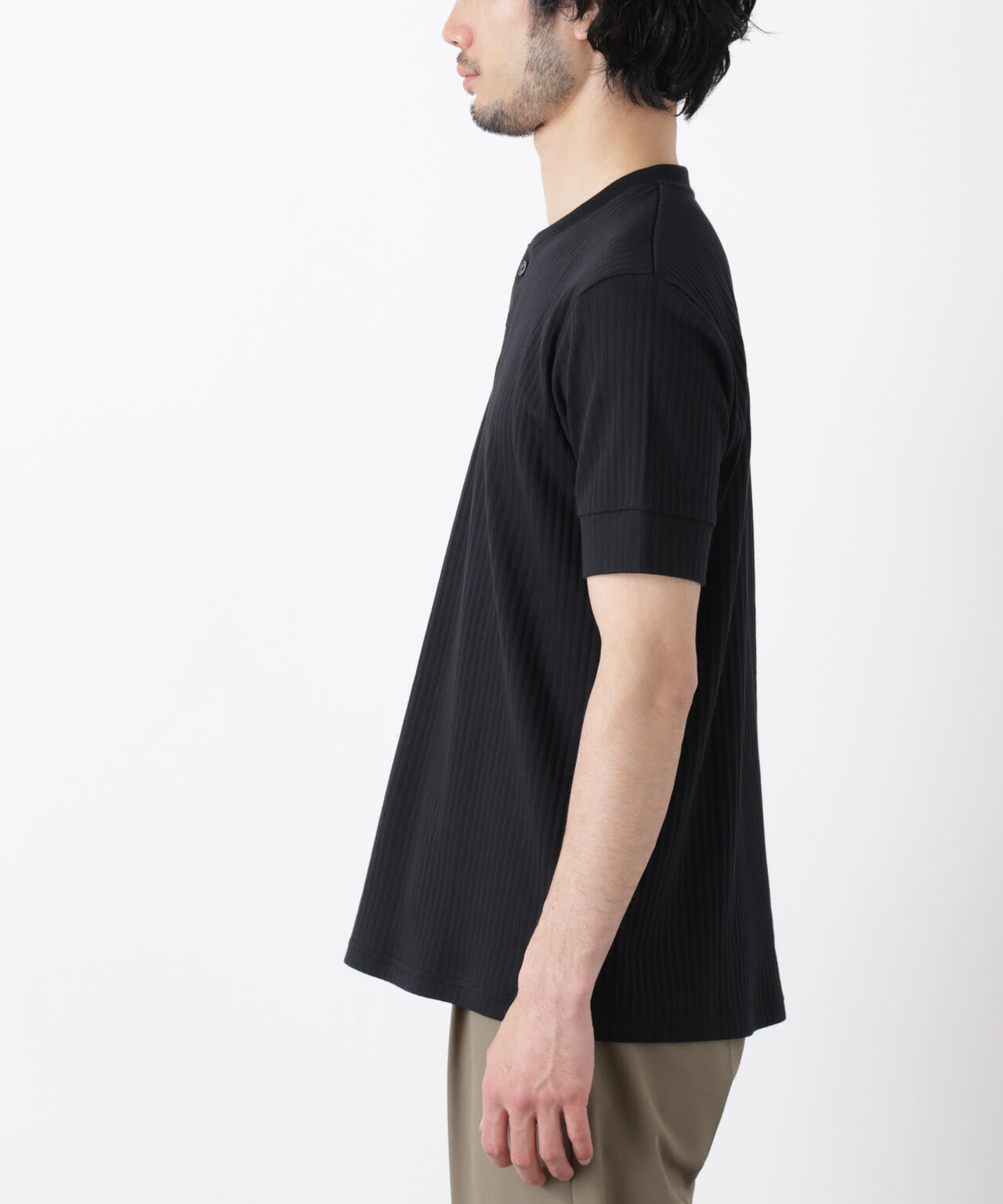 ワイドリブスタンダードヘンリーネックTシャツ 半袖