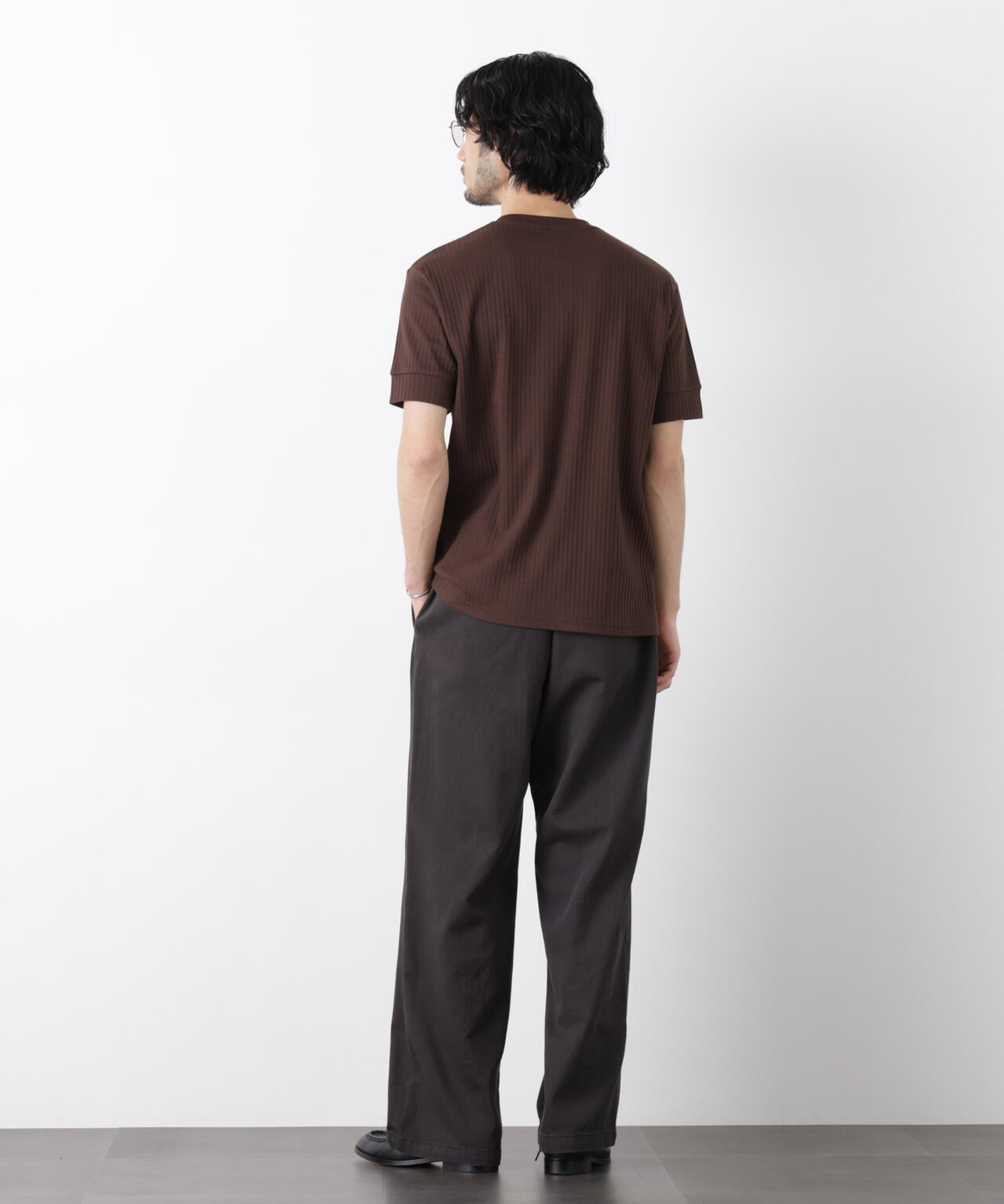 ワイドリブスタンダードヘンリーネックTシャツ 半袖