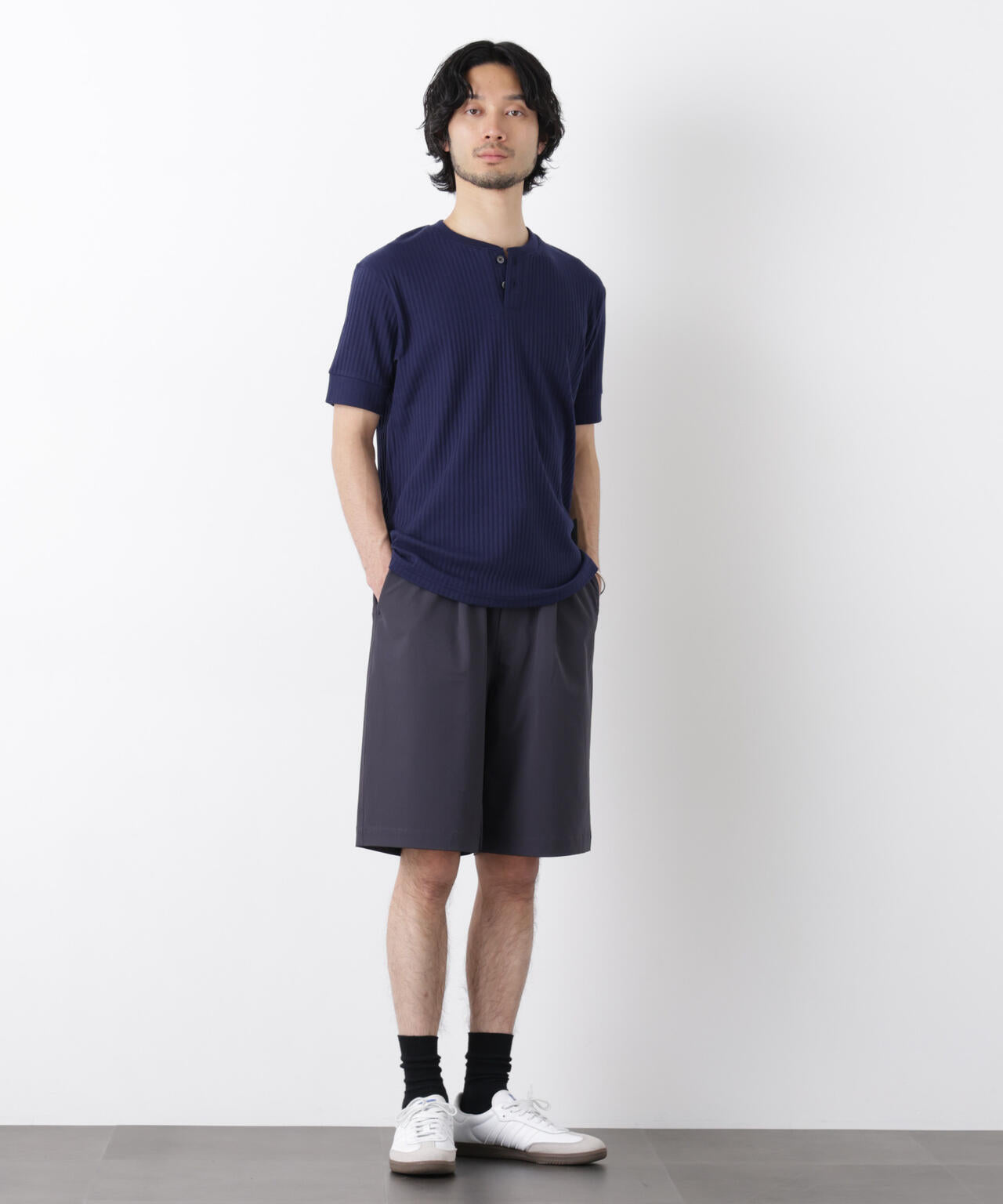 ワイドリブスタンダードヘンリーネックTシャツ 半袖