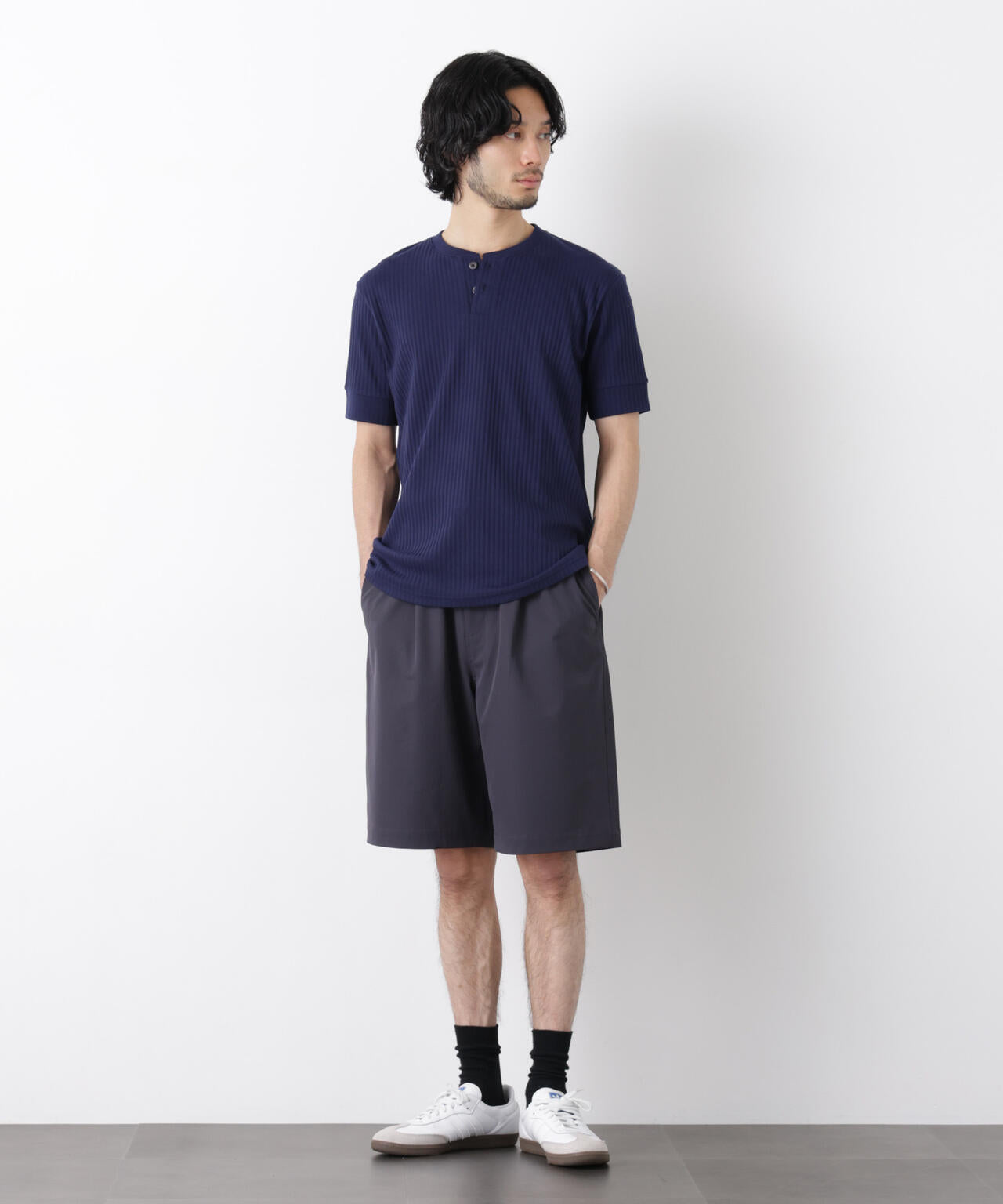 ワイドリブスタンダードヘンリーネックTシャツ 半袖