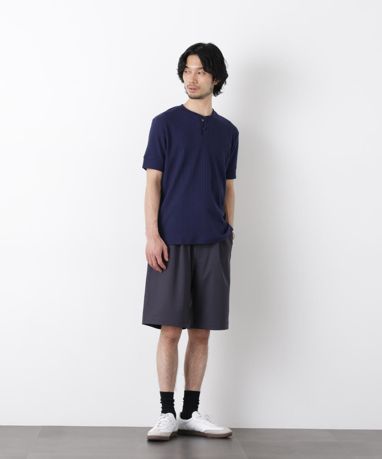 ワイドリブスタンダードヘンリーネックTシャツ 半袖