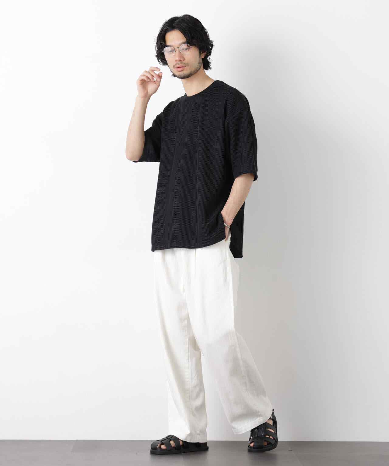 ジャガードニットソーTシャツ 半袖（セットアップ可）
