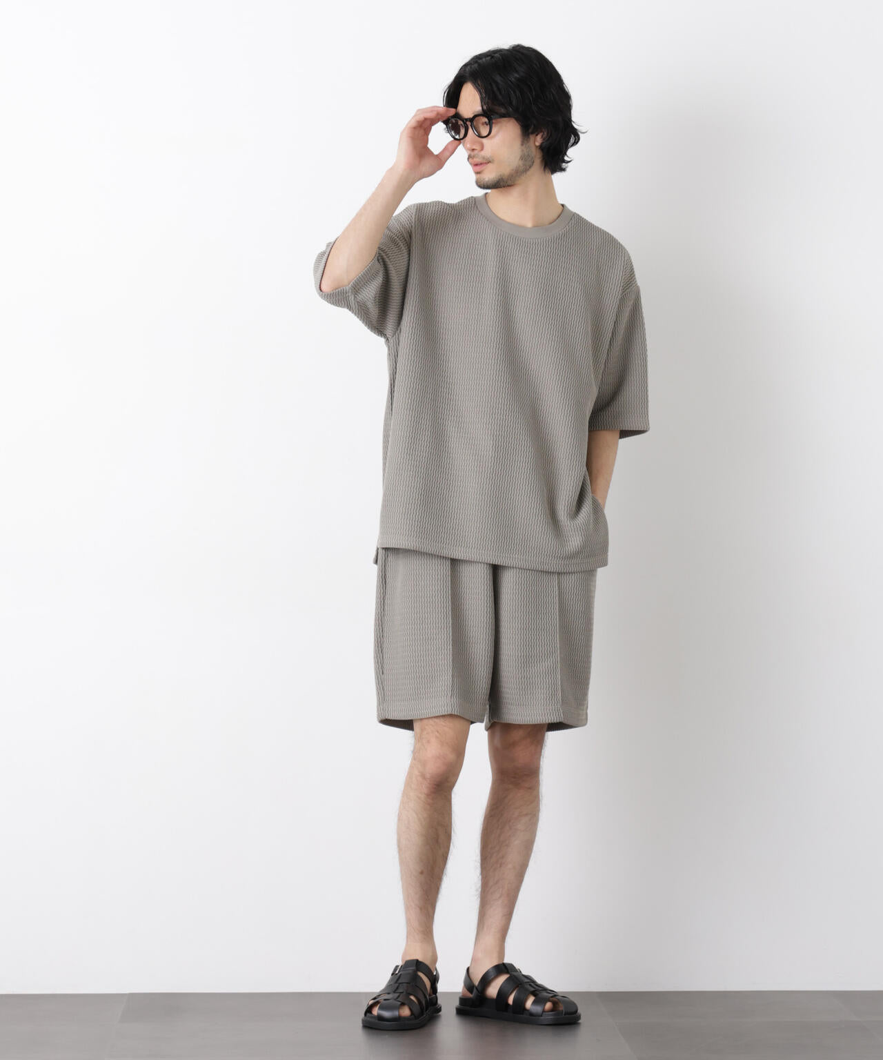 ジャガードニットソーTシャツ 半袖（セットアップ可）