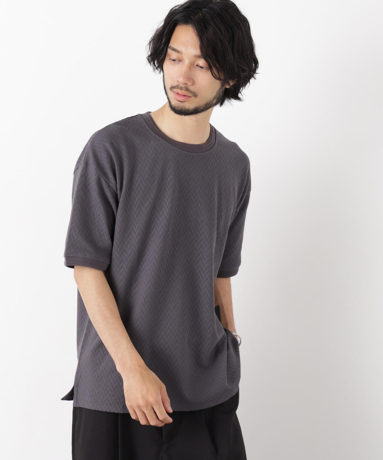 ヘリンボンジャガードTシャツ 半袖