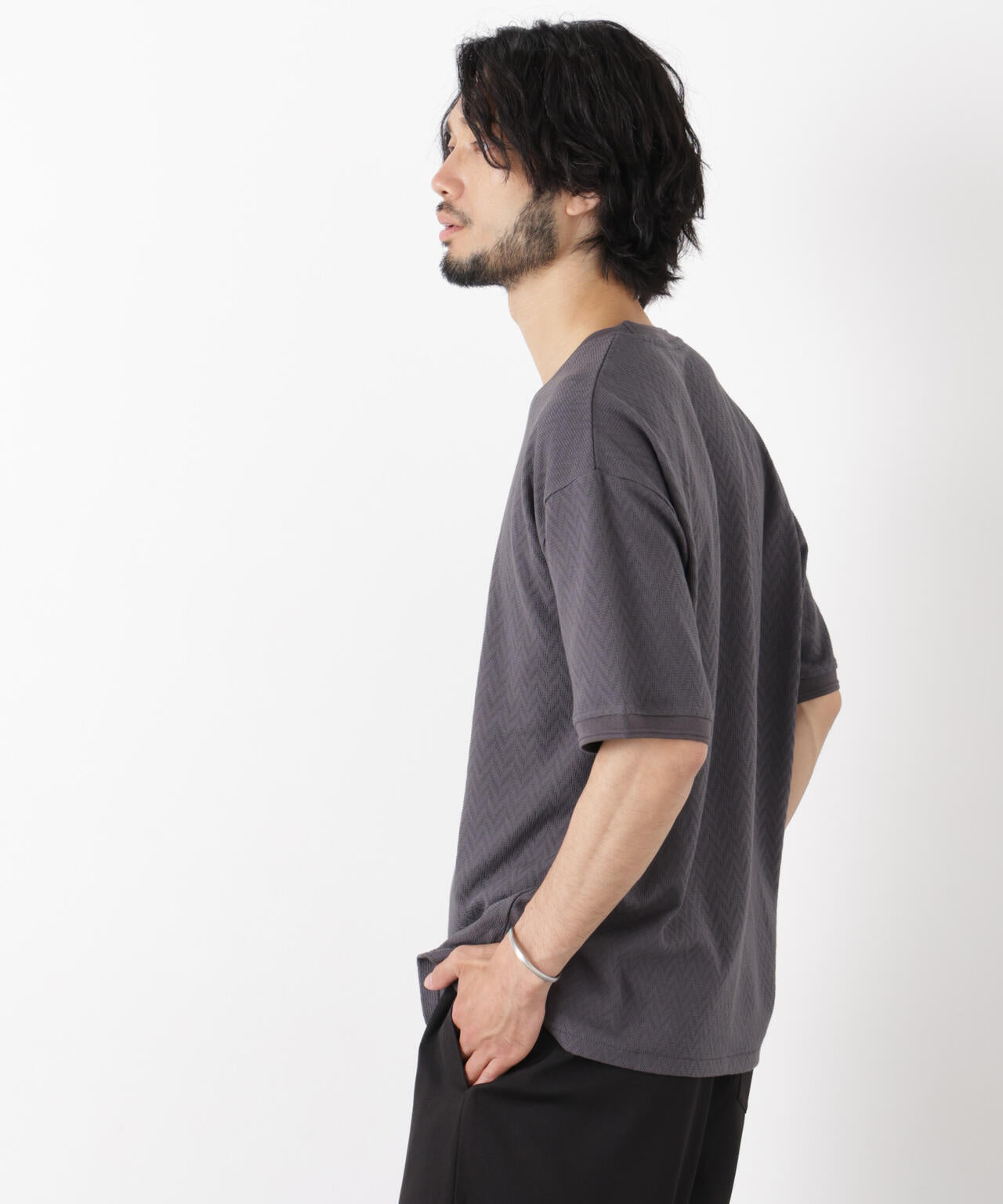 ヘリンボンジャガードTシャツ 半袖