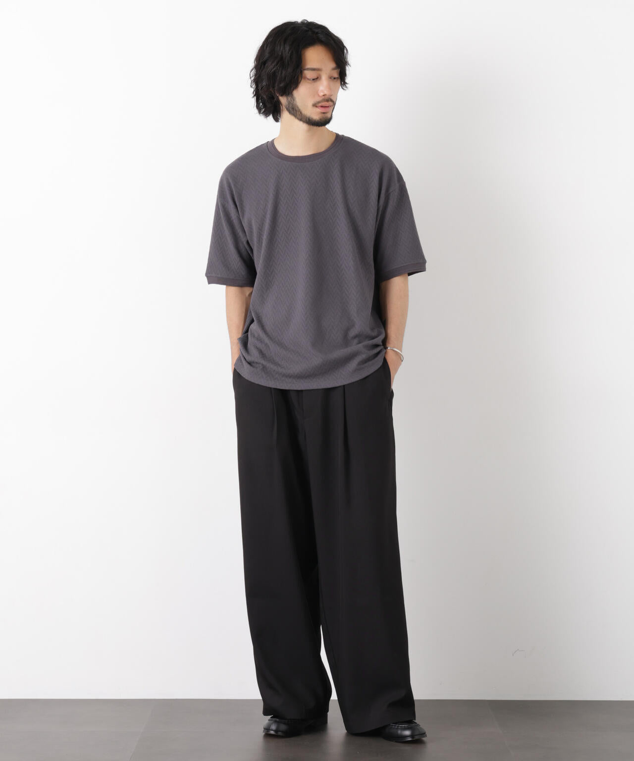 ヘリンボンジャガードTシャツ 半袖