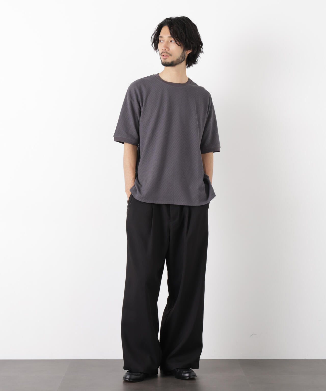 ヘリンボンジャガードTシャツ 半袖