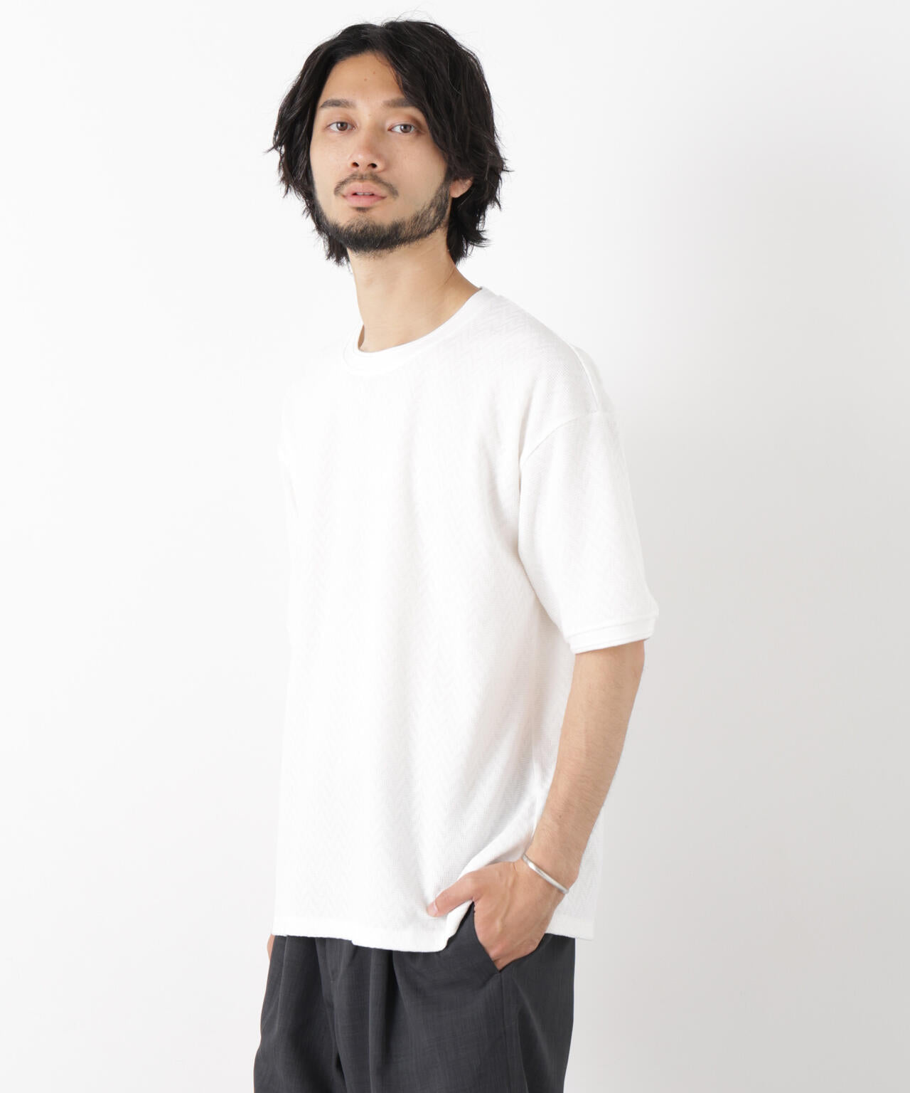 ヘリンボンジャガードTシャツ 半袖