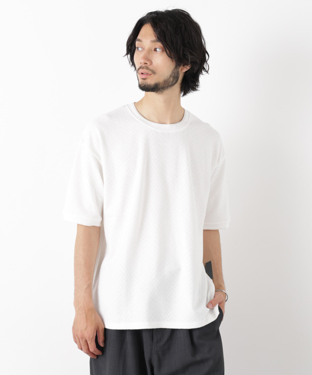 ヘリンボンジャガードTシャツ 半袖