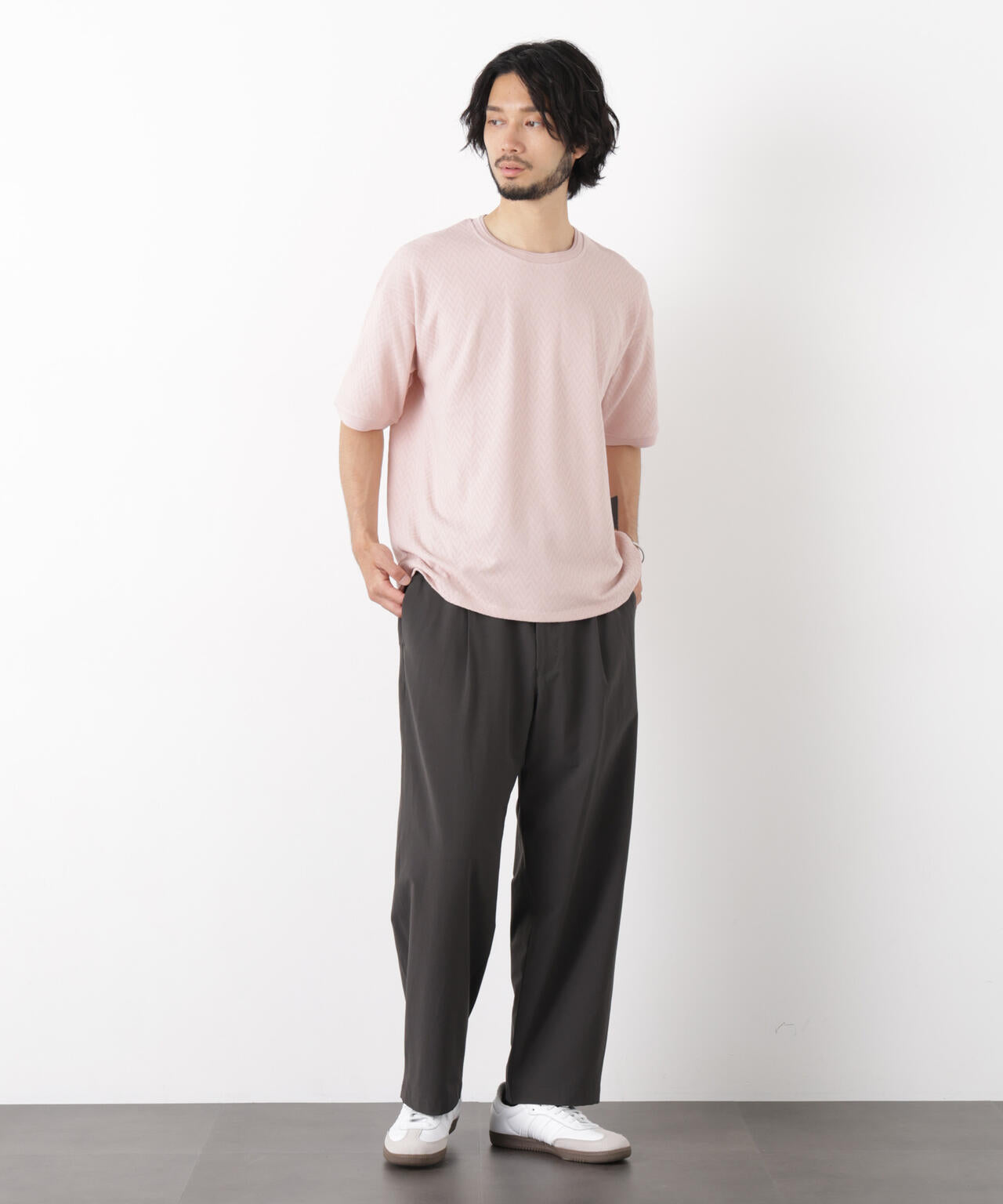 ヘリンボンジャガードTシャツ 半袖