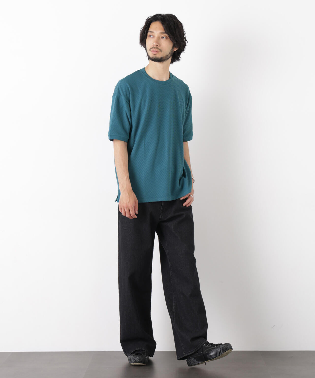 ヘリンボンジャガードTシャツ 半袖