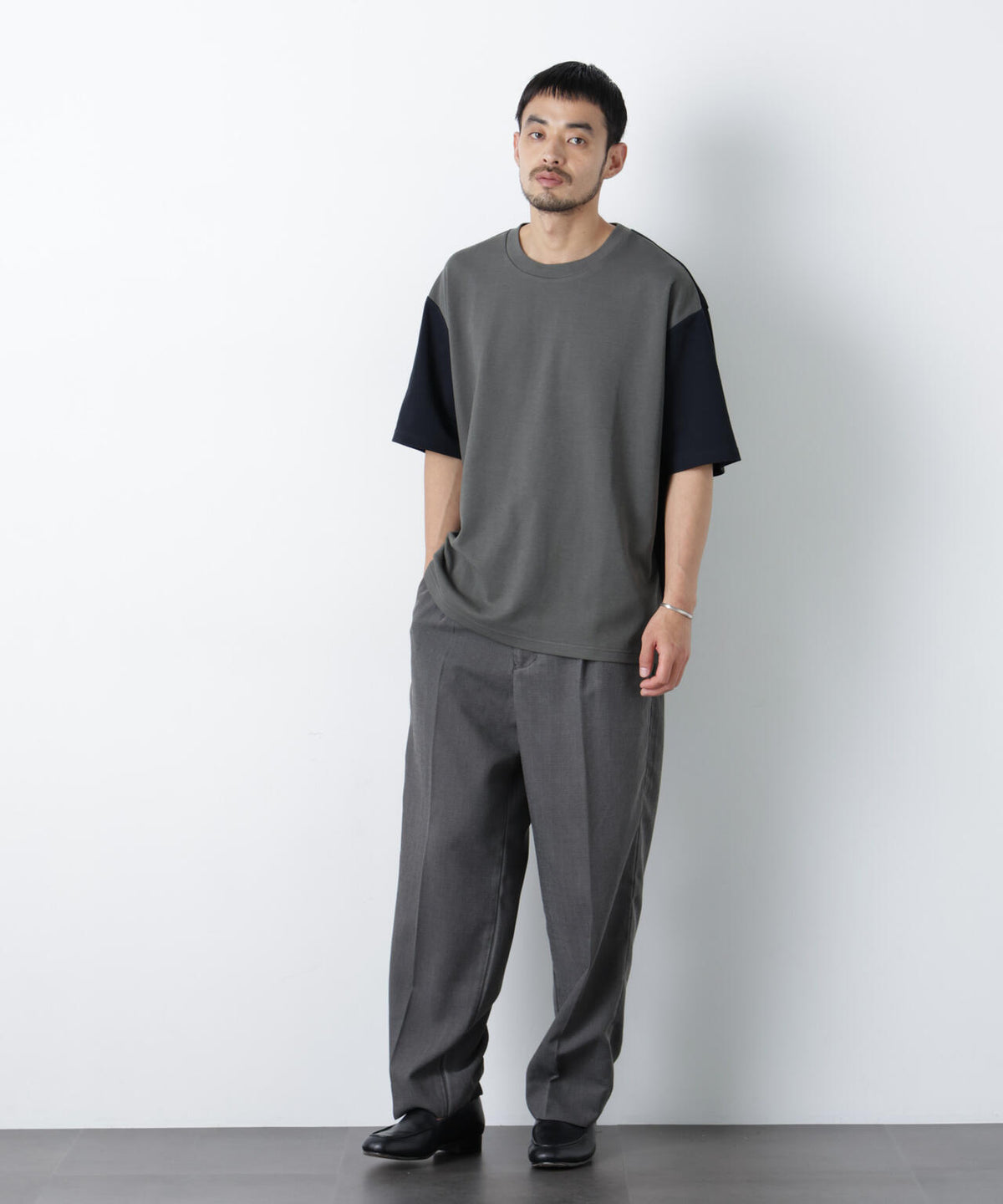 2トーンシルケット切り替えTシャツ 半袖