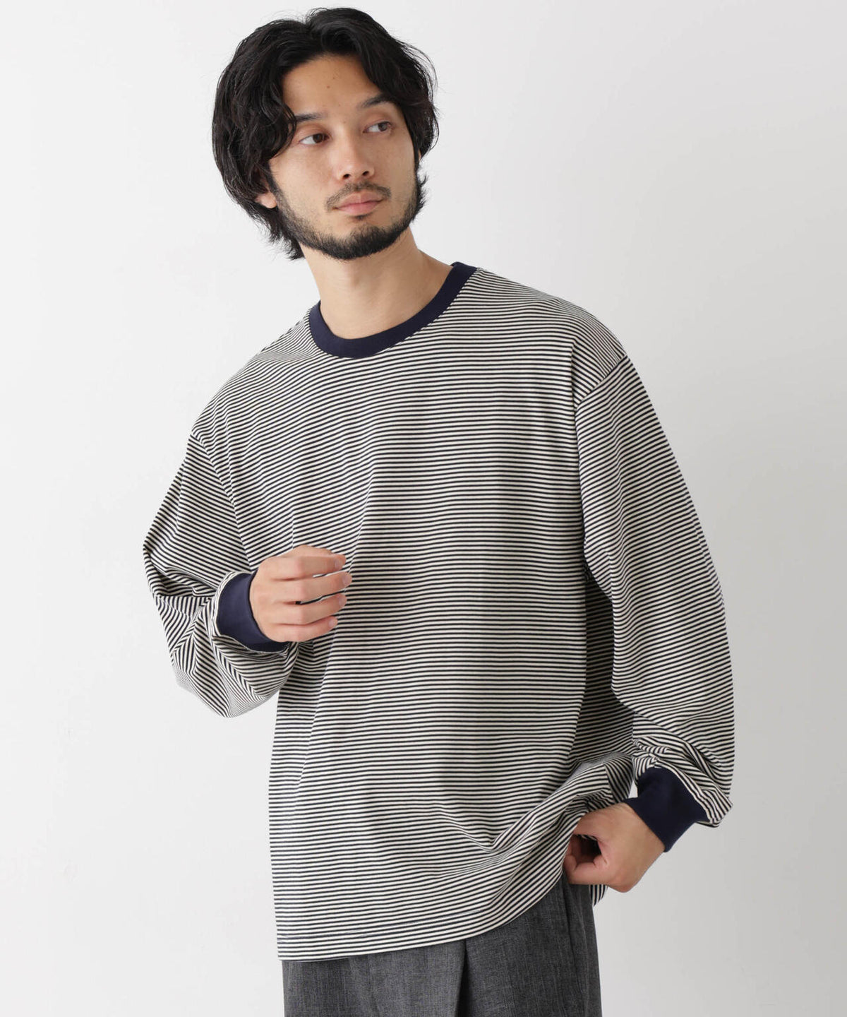 コーマコットン先染めボーダーTシャツ 長袖