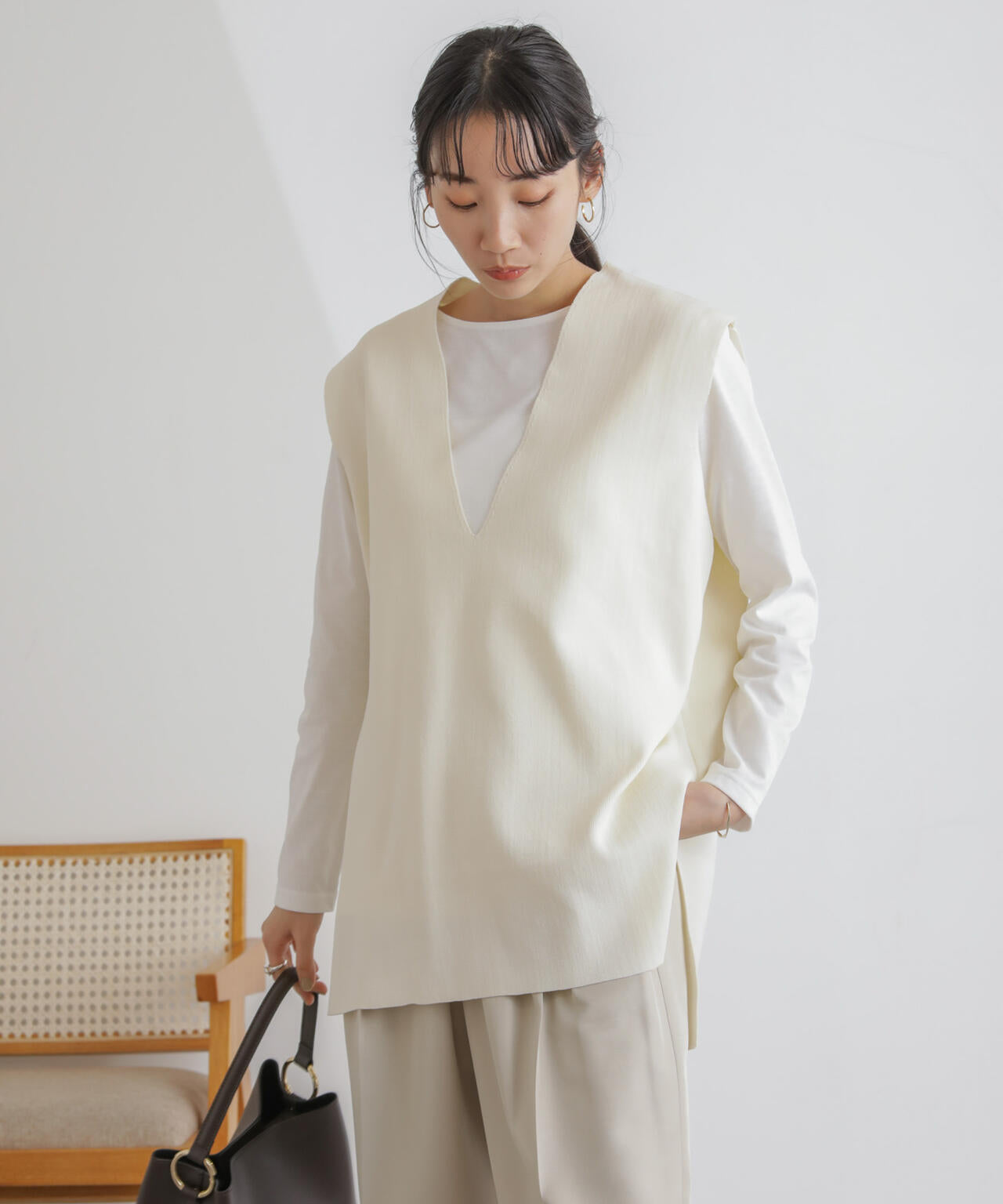 ニットベスト×ロングTシャツ アンサンブルセット