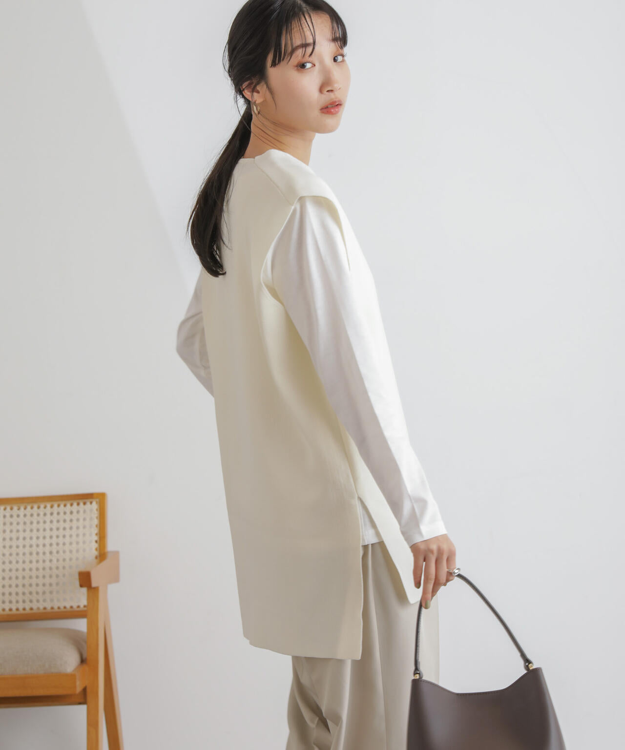 ニットベスト×ロングTシャツ アンサンブルセット