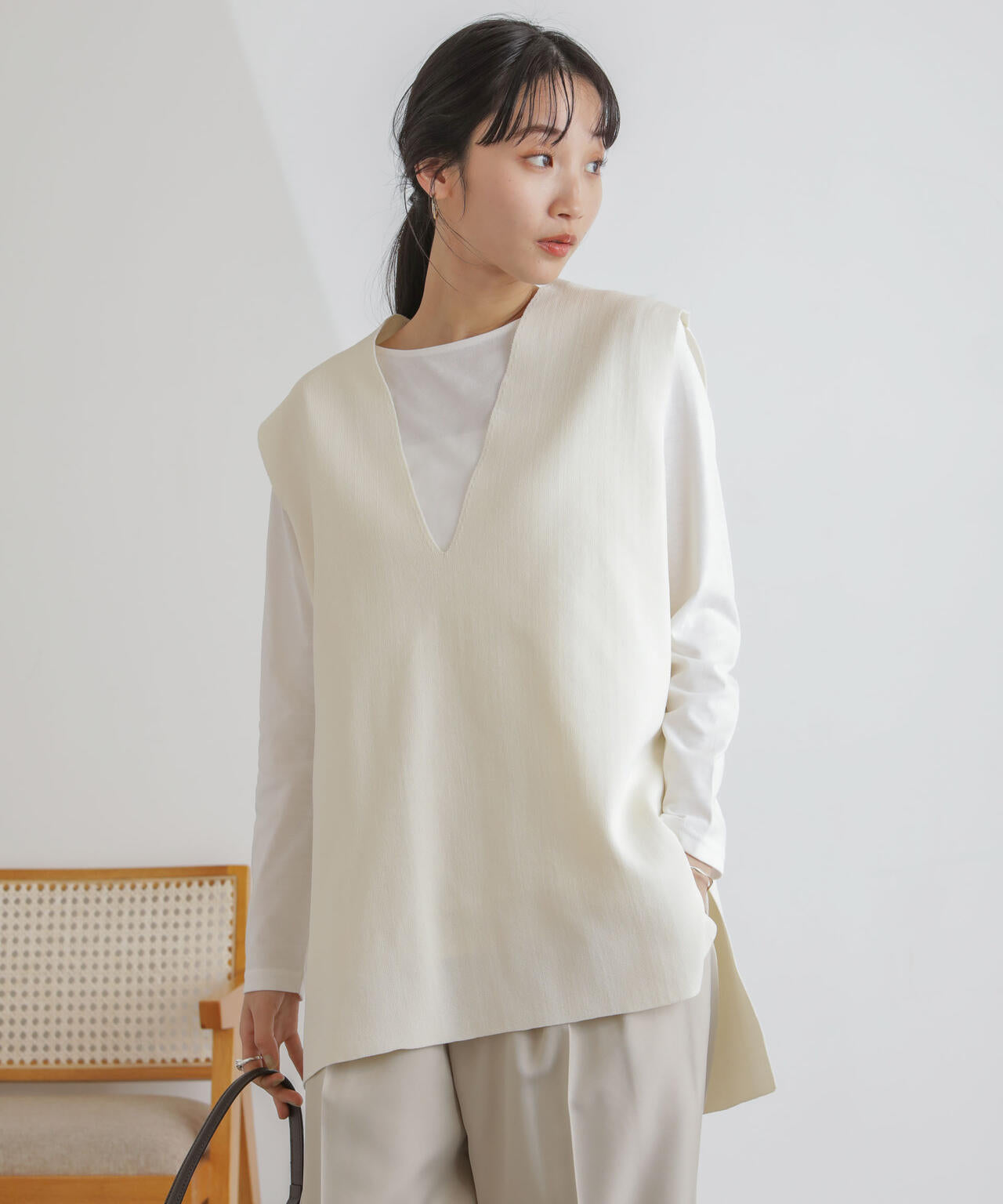 ニットベスト×ロングTシャツ アンサンブルセット