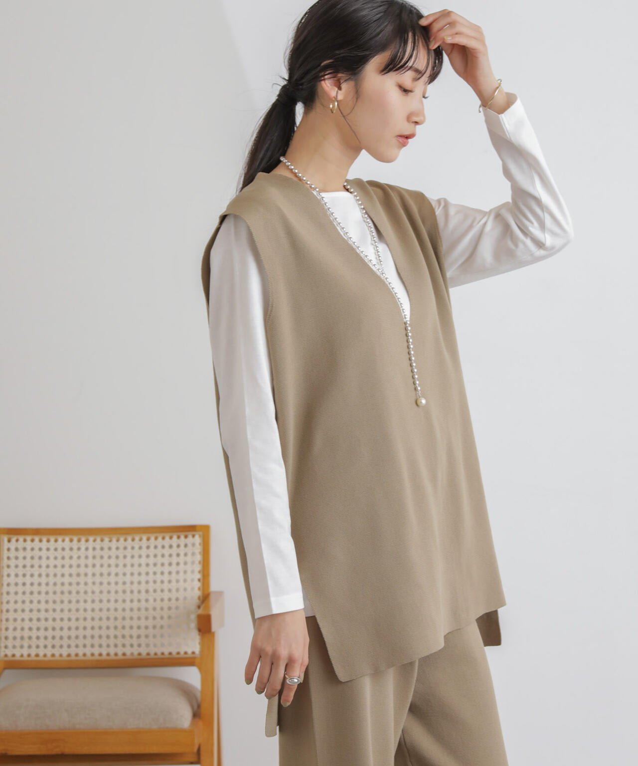 ニットベスト×ロングTシャツ アンサンブルセット