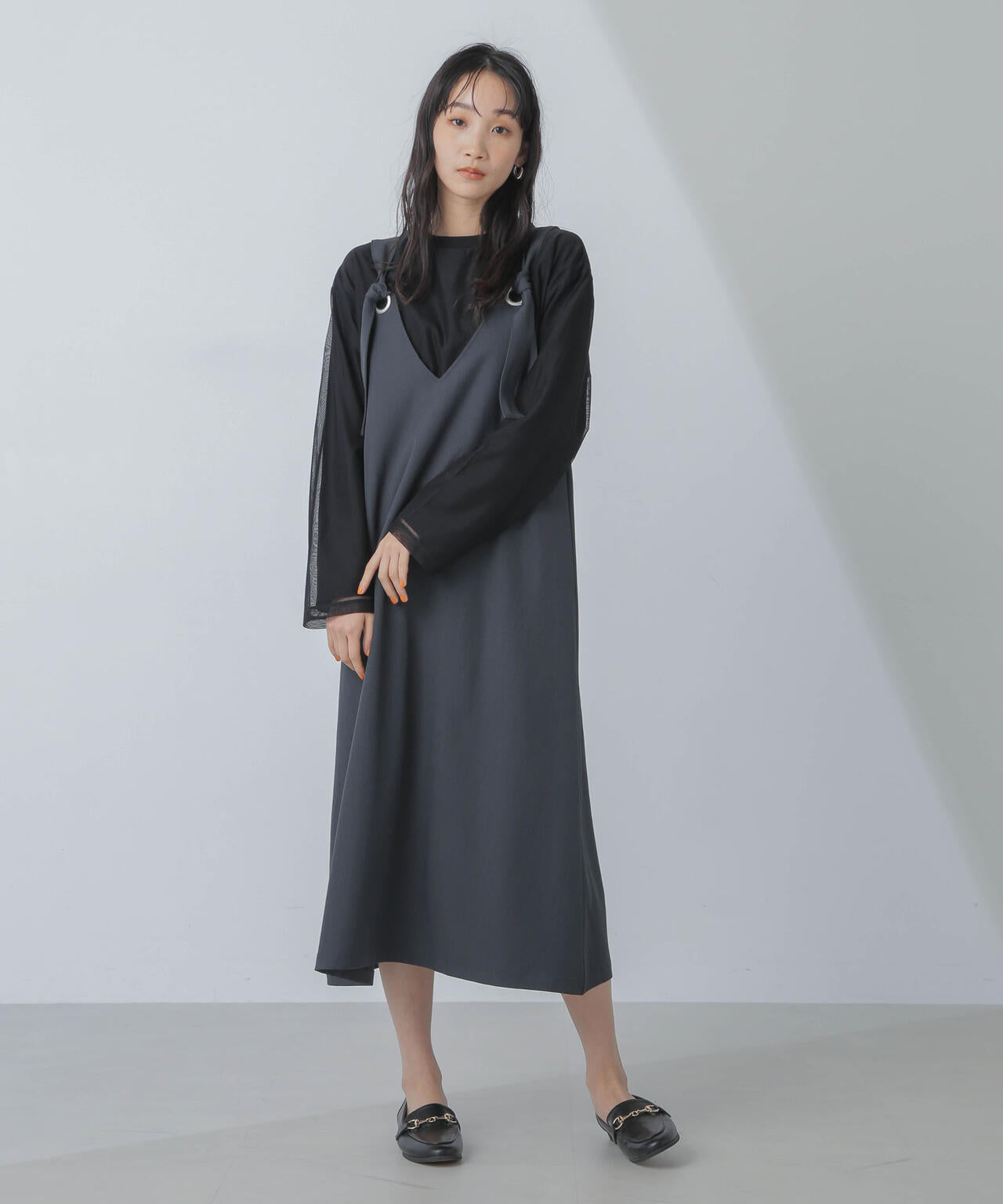 チュールレイヤードロングスリーブTシャツ