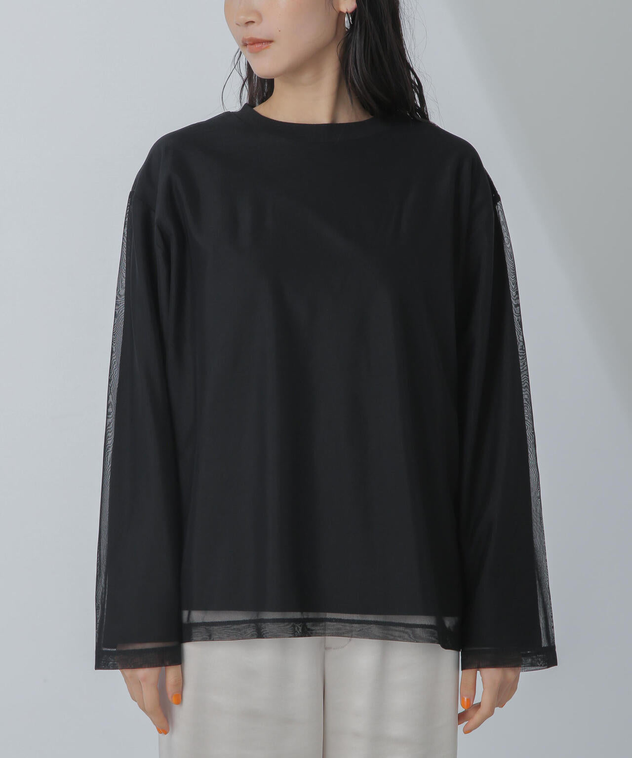 チュールレイヤードロングスリーブTシャツ