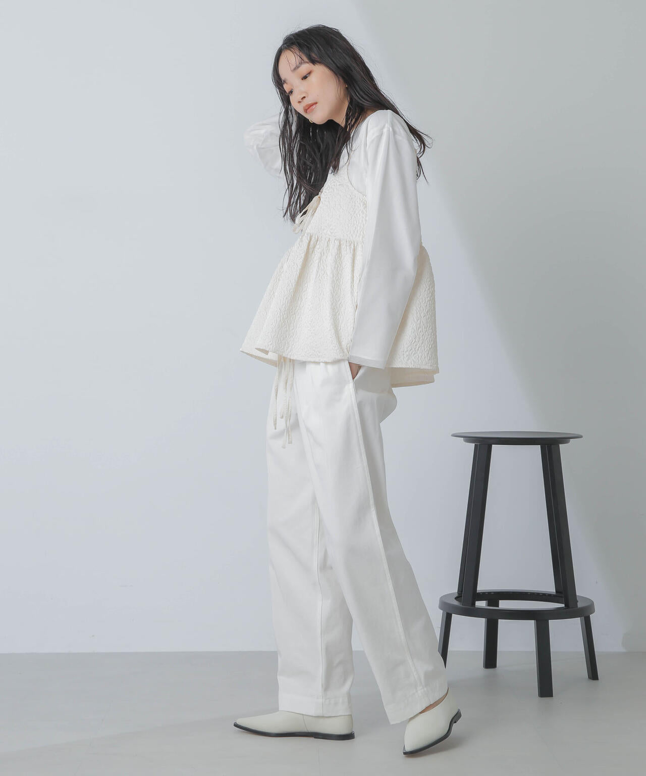 チュールレイヤードロングスリーブTシャツ