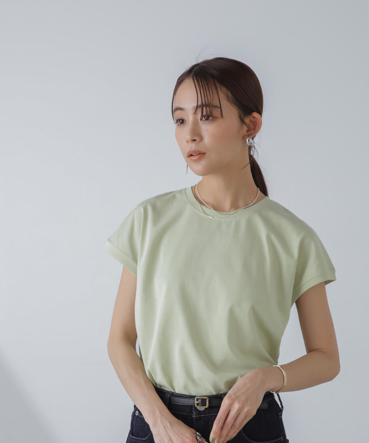汗染み防止加工接触冷感フレンチスリーブTシャツ