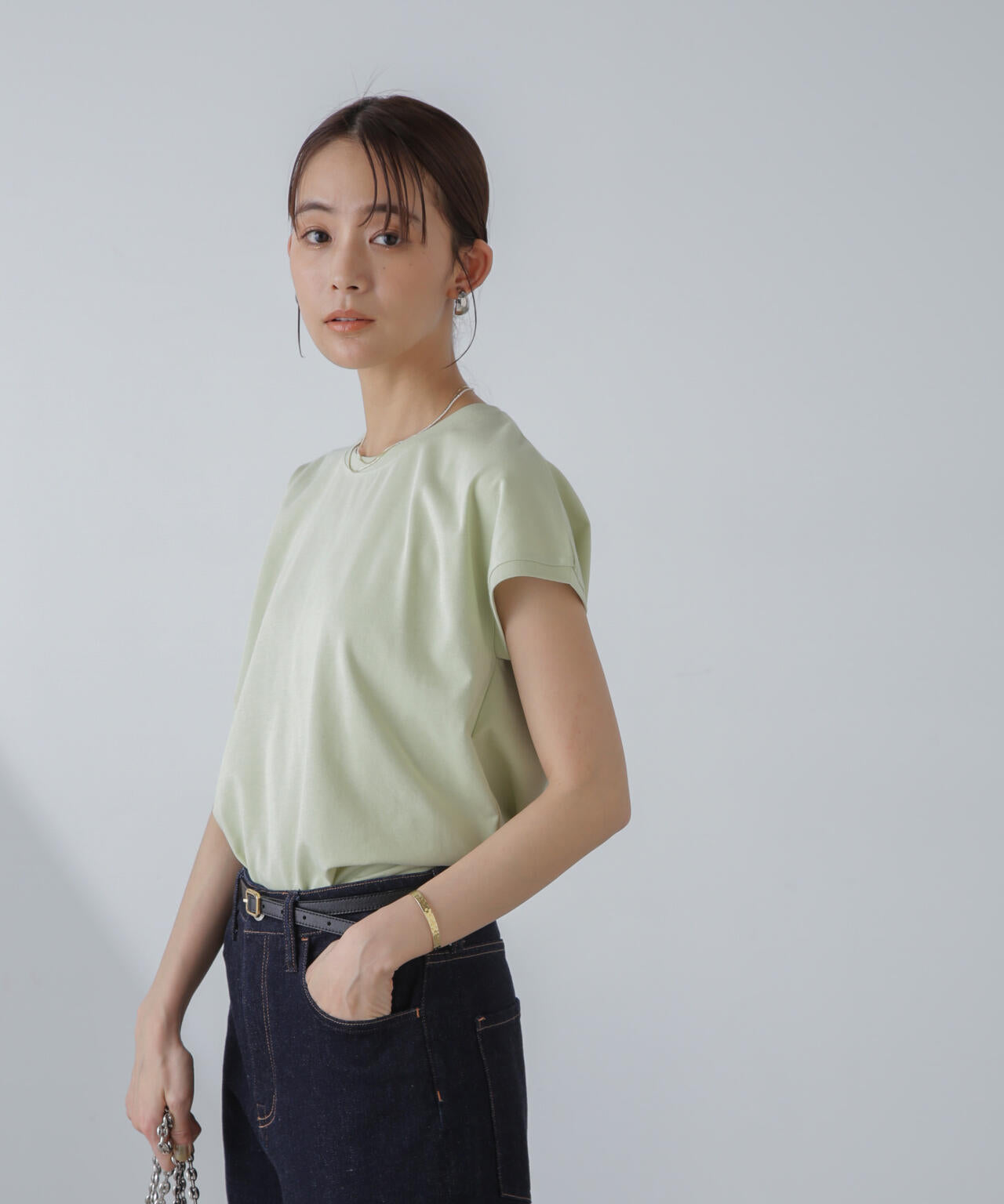 汗染み防止加工接触冷感フレンチスリーブTシャツ