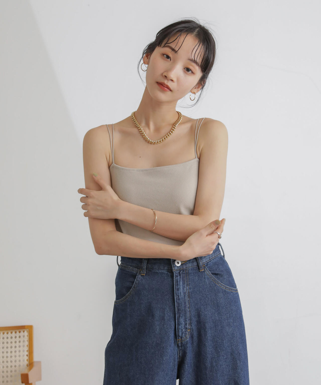 抗菌防臭リブカップ付きダブルストラップキャミソール