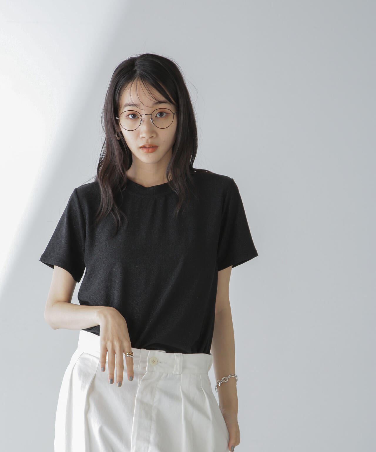 ラメカットクルーネックTシャツ