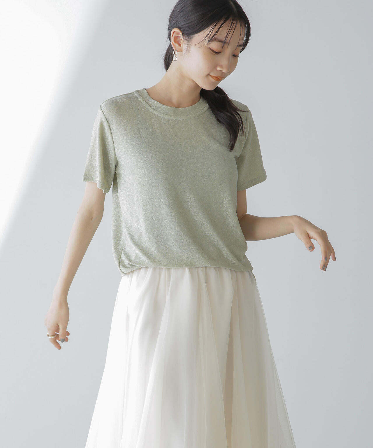 ラメカットクルーネックTシャツ