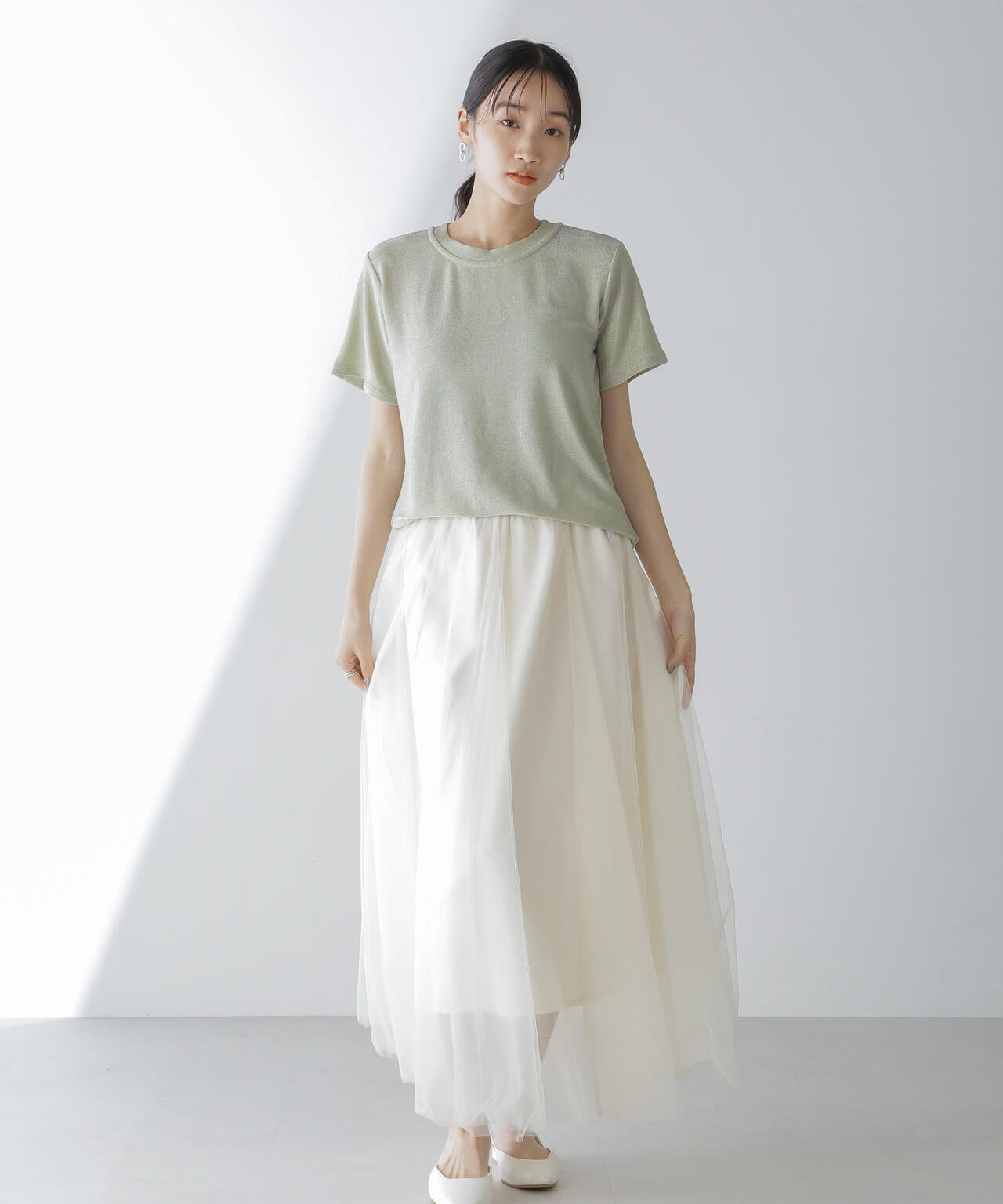 ラメカットクルーネックTシャツ