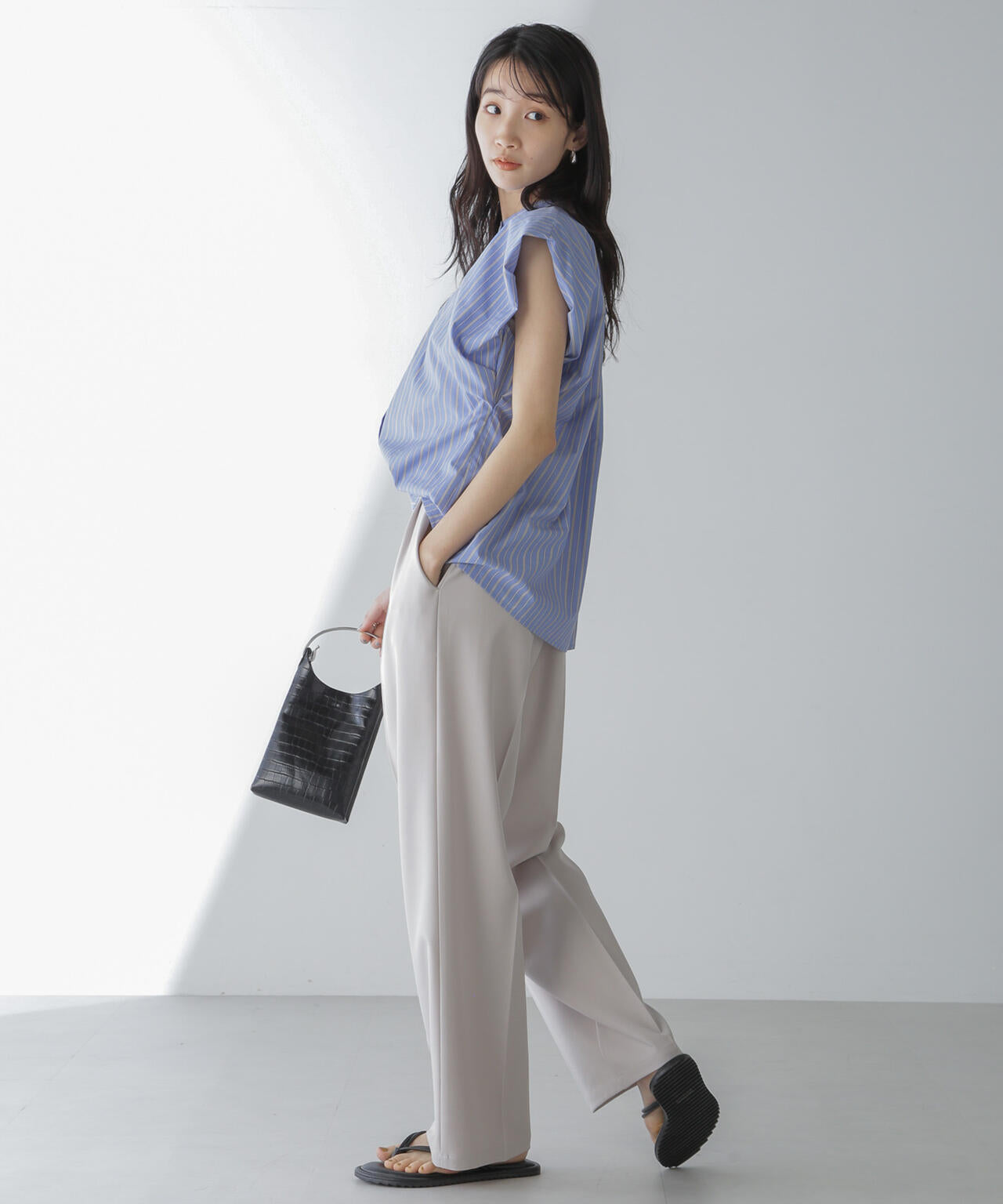 センタープレスタックワイドストレートパンツ(セットアップ可)