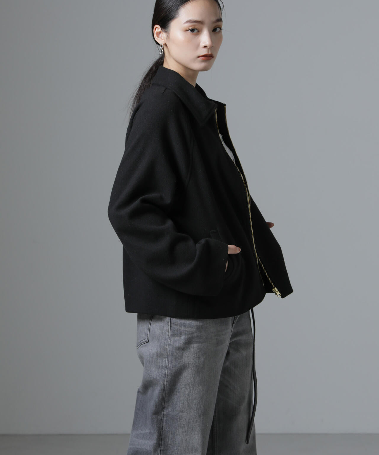 ジャージーメルトンスタンドカラージップブルゾン