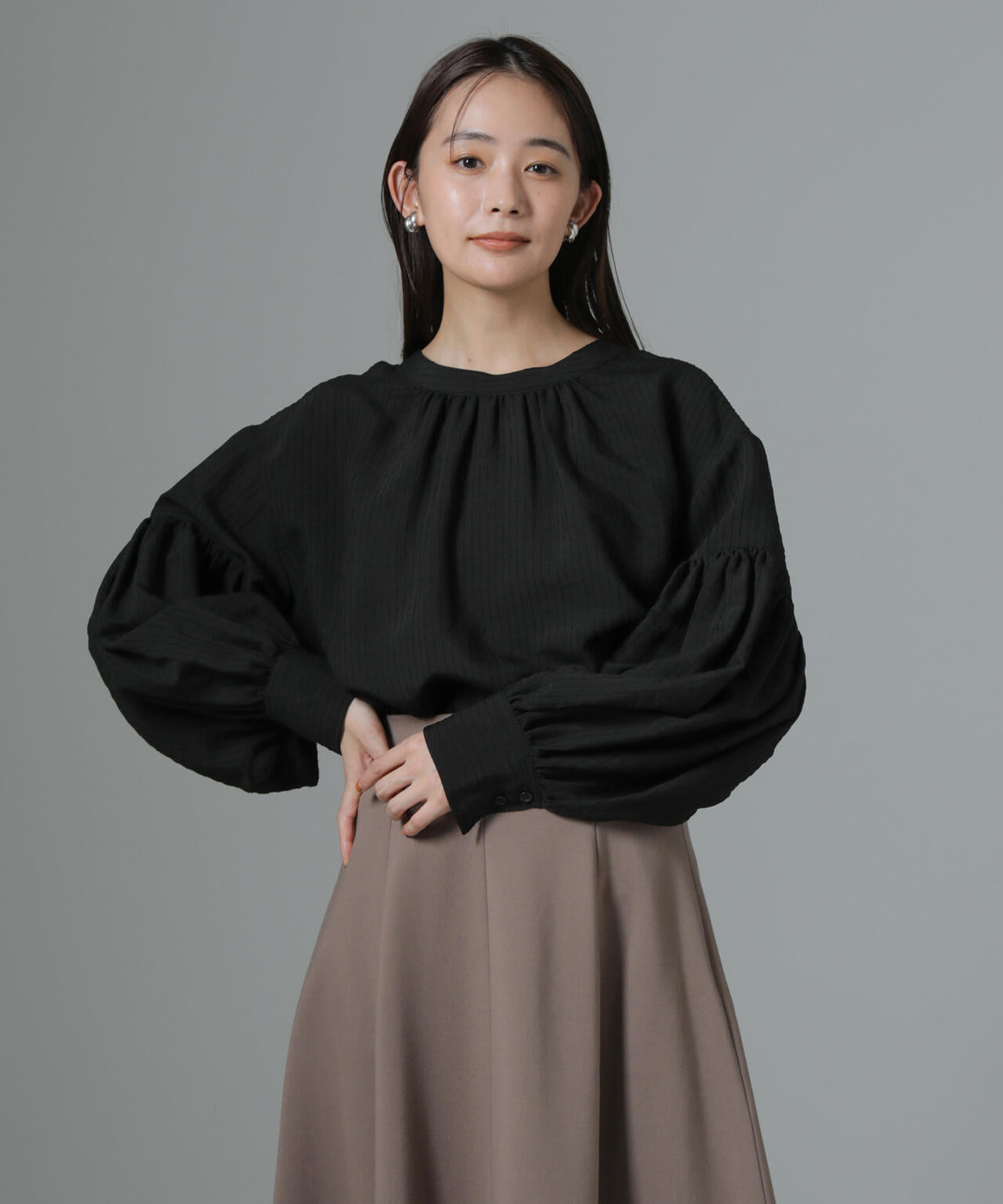 モールストライプ前後2wayチュニックブラウス