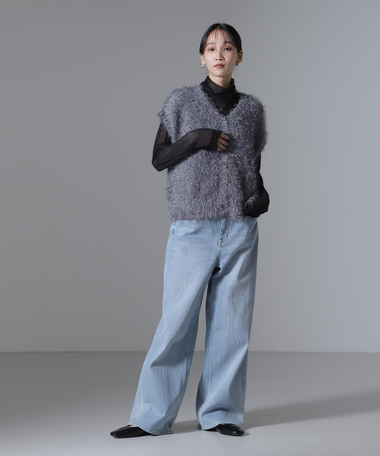 フェザーヤーンクロップド丈前後2wayニットベスト（セットアップ可）