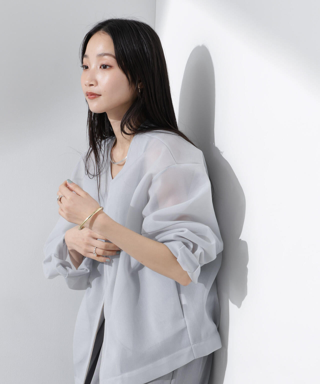 シアーダンボールカットノーカラーZIPupジャケット