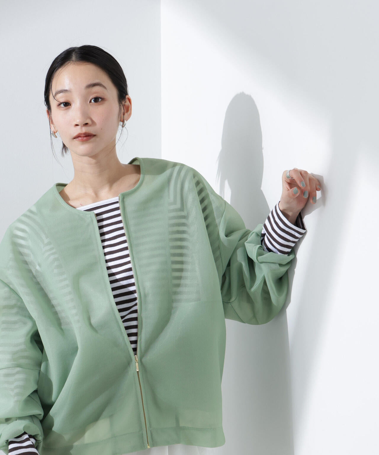 シアーダンボールカットノーカラーZIPupジャケット