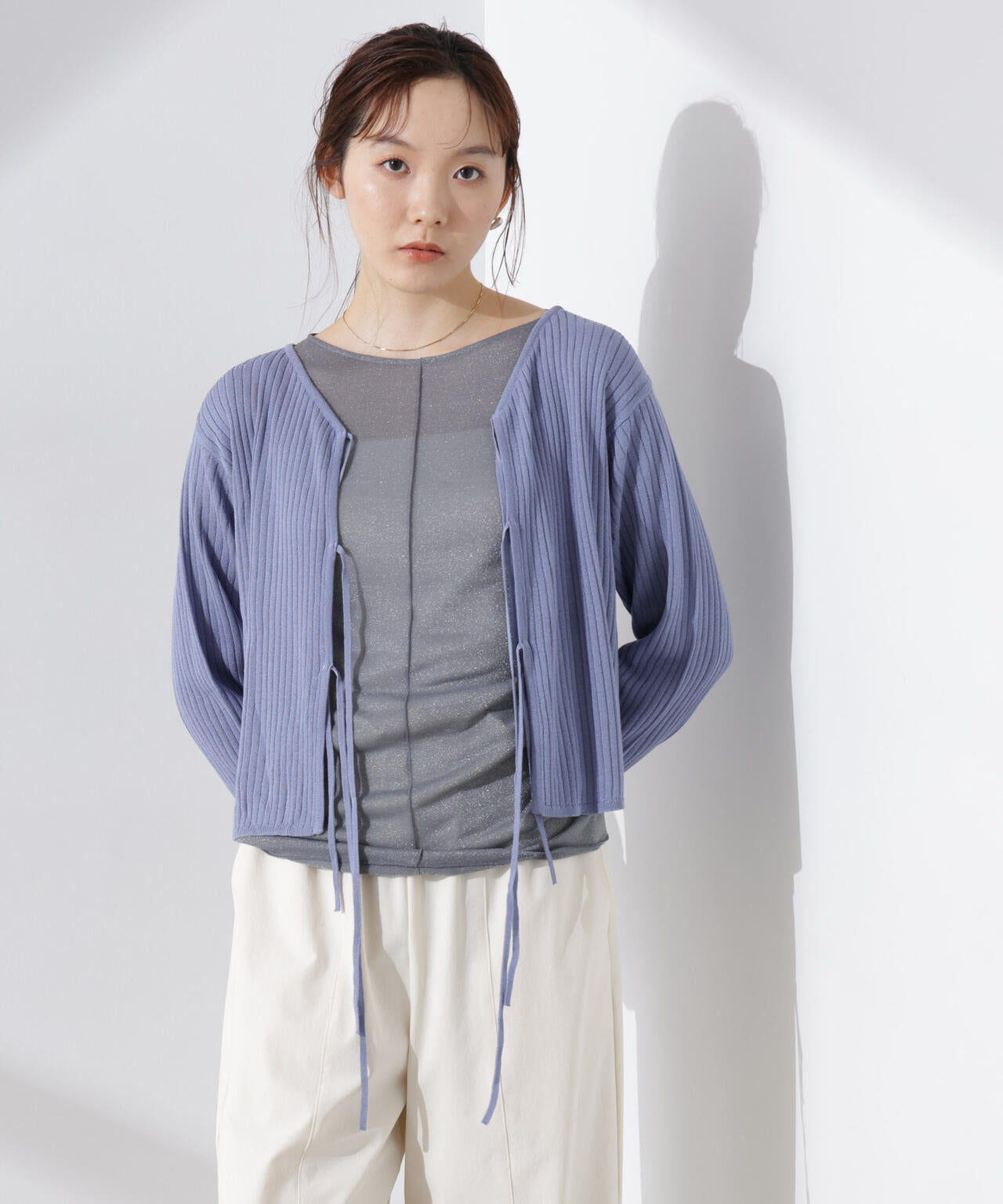 前後2wayリボン開きカーディガン